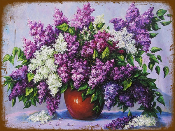 Lilac Flowers Retro style wall signs - Retro Shop NL