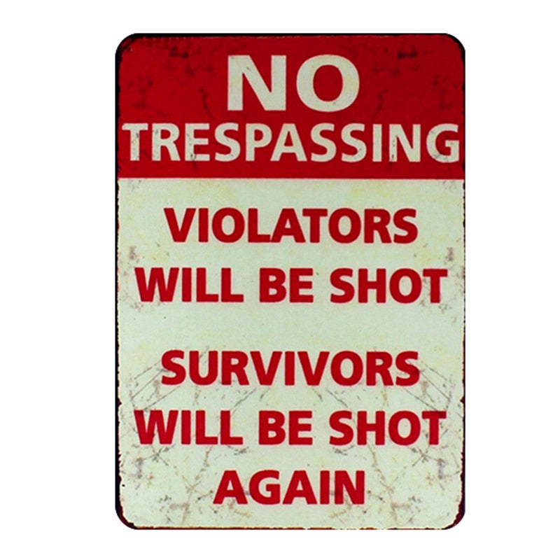 No trespassing metal wall signs - Retro Shop NL