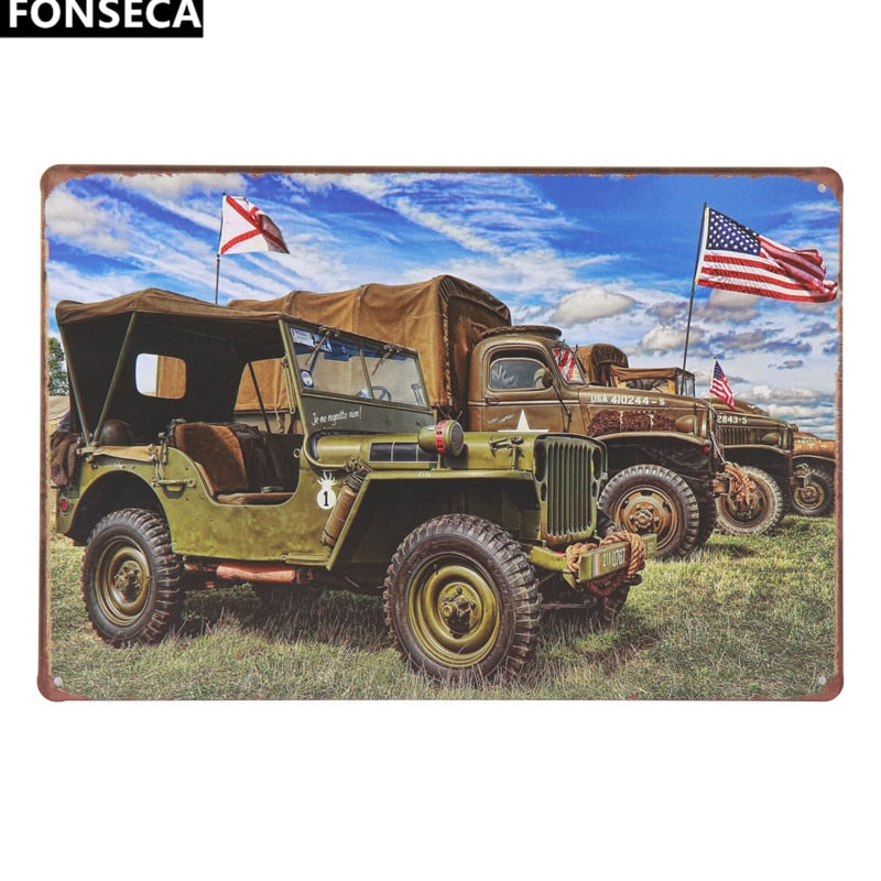 War vehicles retro style metal wall plate - Retro Shop NL