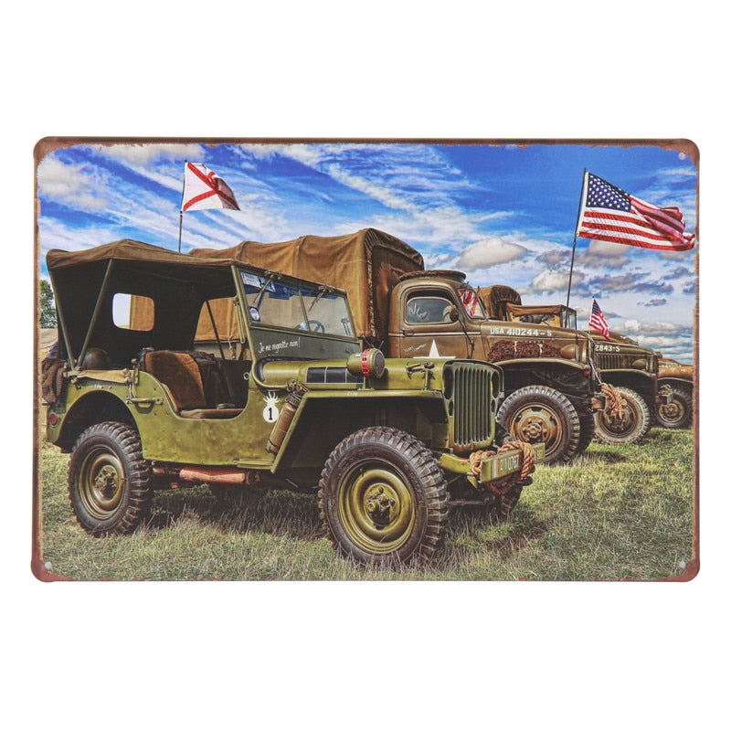 War vehicles retro style metal wall plate - Retro Shop NL