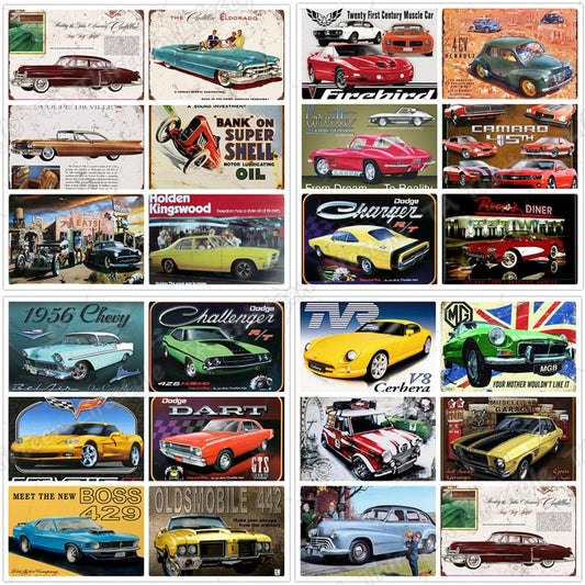 Classic Car metal wall signs - Retro Shop NL