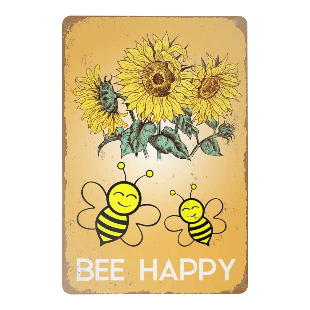 Happy Bees Retro style metal wall plate - Retro Shop NL