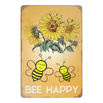 Happy Bees Retro style metal wall plate - Retro Shop NL