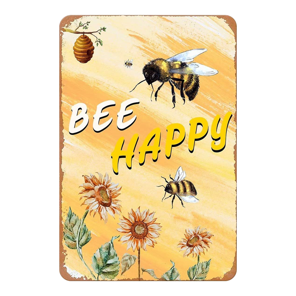 Happy Bees Retro style metal wall plate - Retro Shop NL