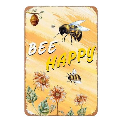 Happy Bees Retro style metal wall plate - Retro Shop NL