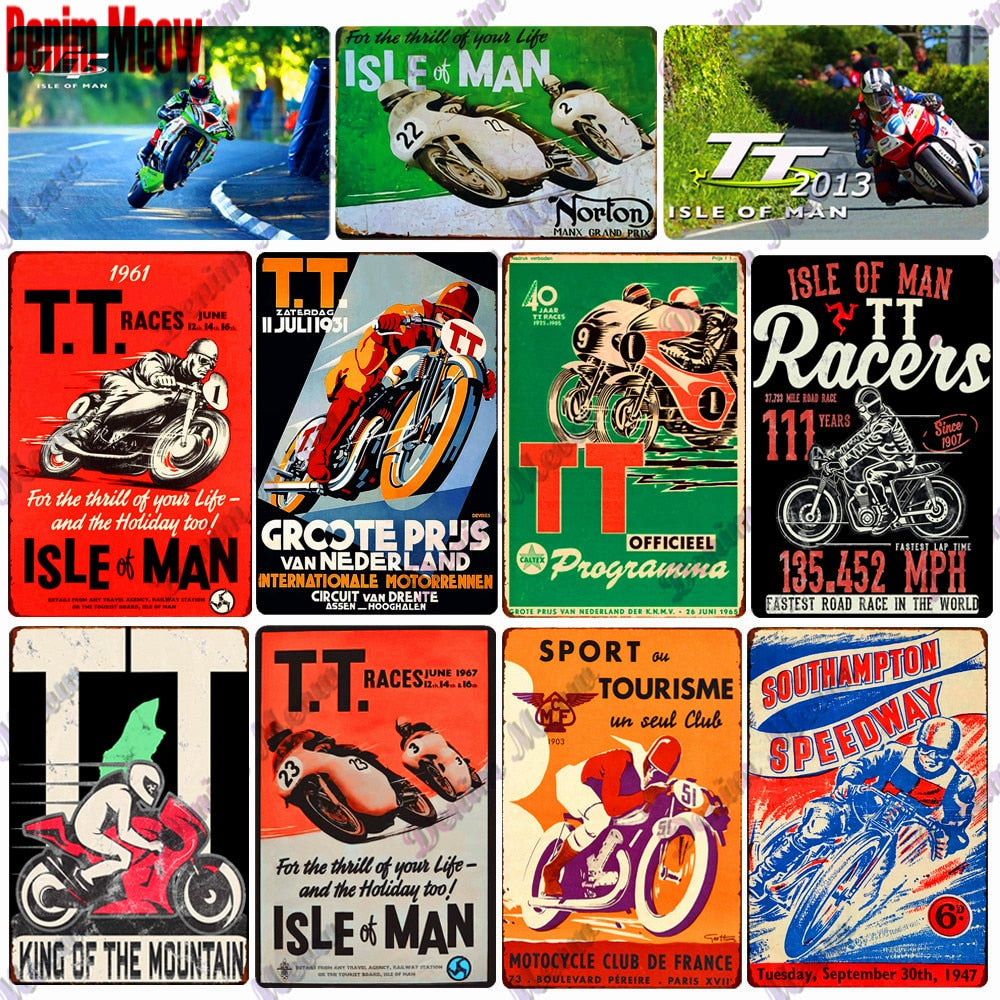 TT Isle of Man retro style metal wall plates - Retro Shop NL