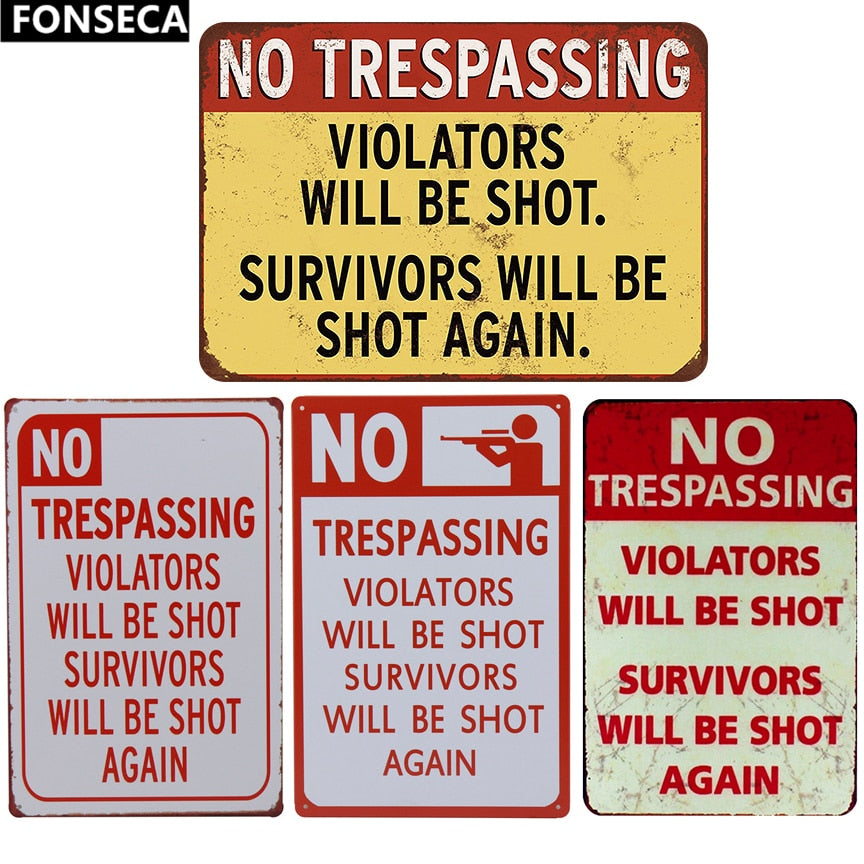 No trespassing metal wall signs - Retro Shop NL