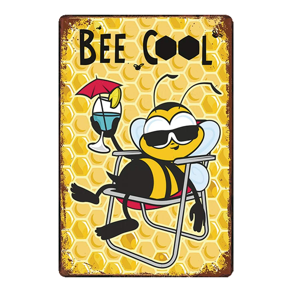 Happy Bees Retro style metal wall plate - Retro Shop NL