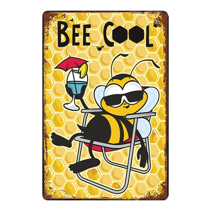 Happy Bees Retro style metal wall plate - Retro Shop NL