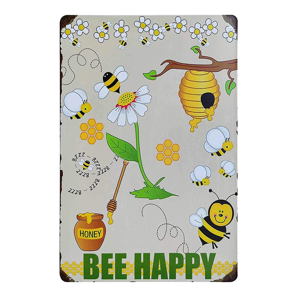 Happy Bees Retro style metal wall plate - Retro Shop NL