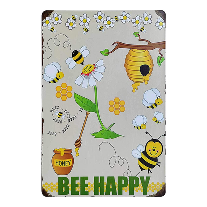 Happy Bees Retro style metal wall plate - Retro Shop NL