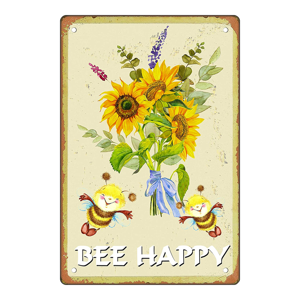 Happy Bees Retro style metal wall plate - Retro Shop NL