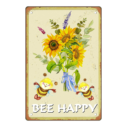 Happy Bees Retro style metal wall plate - Retro Shop NL